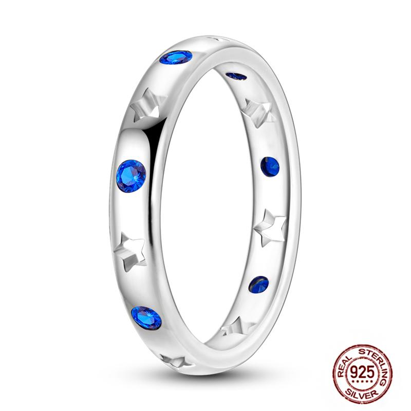 Shine Women koppar Fingerringar 925 Sterling Hjärta Krona Glöd Eldfluga Stjärna Sol Tusensköna Stapelbar Originalring Årsdag Zirkon