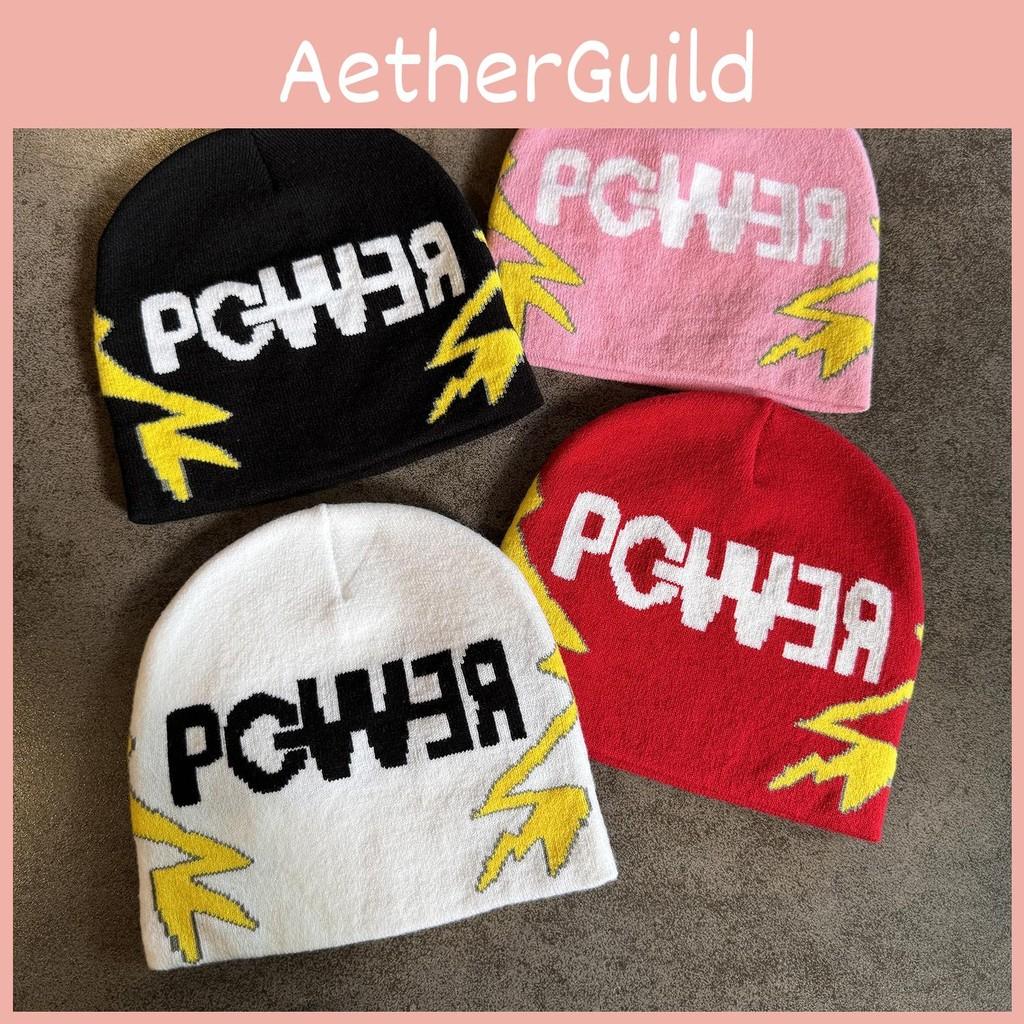 Solid Color Letter Pgwer Trendy Pattern Knitted Hat Wind Protection Teens For