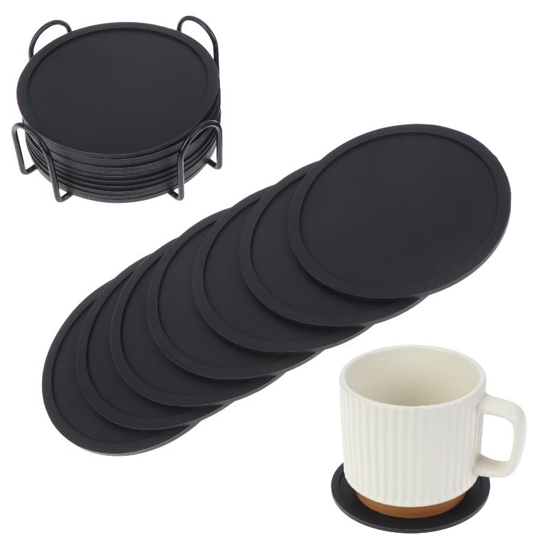 Durable Silicone Drink Coasters with Holder Non-Slip Reusable Cup Pads for Hot Cold Drinks Picnic BBQ Outdoor Daily Use