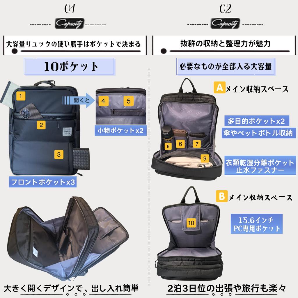 Business erweiterter beliebter Rucksack für große 2 Air Square Inch PC A4 Trocken- und Nasstrennung YKK Business Schwarz [YCD] Rucksack, Zwickel, Männer, Business,