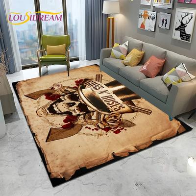 Alfombra con cartel de Guns N Roses de la banda de Hard Rock 3D, alfombra para el hogar, sala de estar, dormitorio, sofá, felpudo decorativo, alfombra para área de niños, alfombra antideslizante