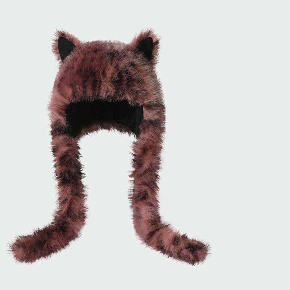Animal Ears Earflap Hat Thick Plush Winter Fluffy Hat Thermal Plush Bonnet Faux Fur Cap Daily Wear