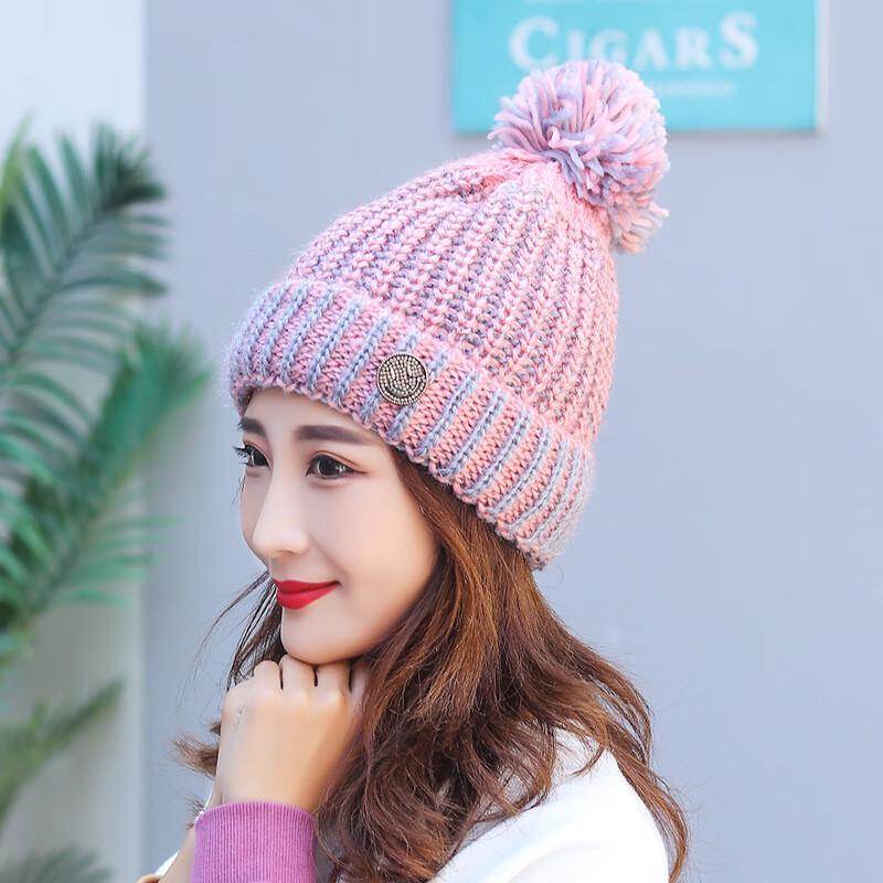 ZHENYUEQI Cute Rhinestone Smile Knitted Winter Beanie One Size