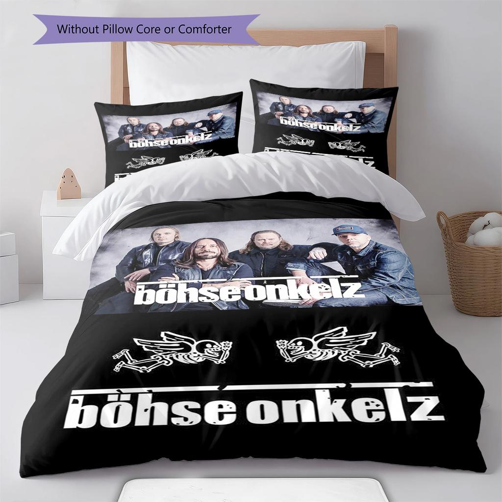 Böhse Onkelz Zespół Wzór Pościel Zestaw Kołdry Poszewka na Kołdrę Poszewka na Poduszkę Dekoracja Domu Prezent Urodzinowy (1 * poszewka na kołdrę + 3 * poszewka na poduszkę, bez wkładu)