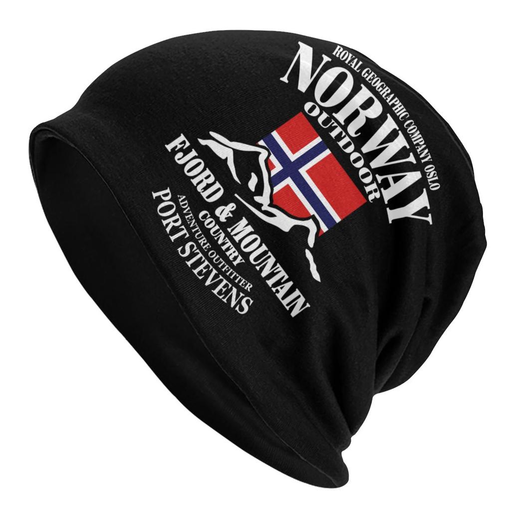 Gorro de punto con diseño de bandera de Noruega para mujer, estilo Hip Hop, para Unisex, cálido de invierno, con diseño de fiordo y montaña, Gorros