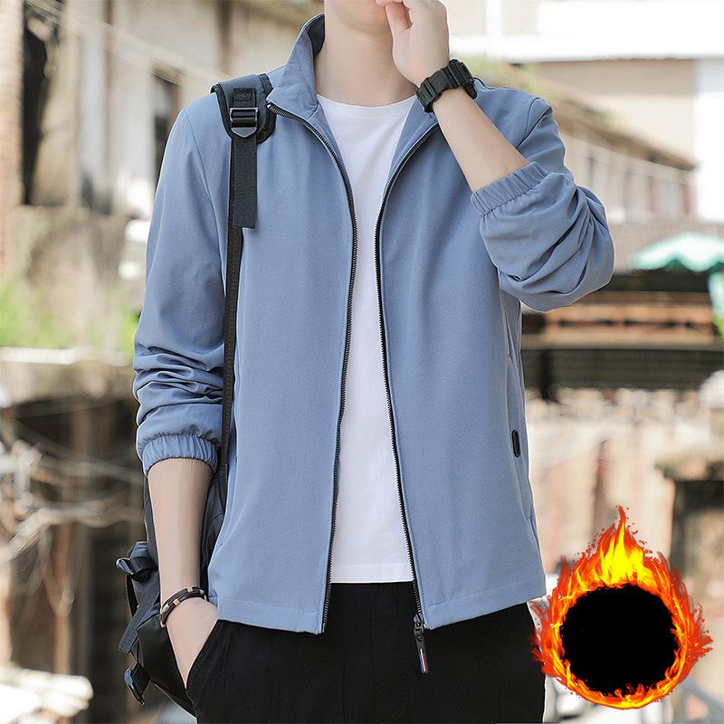 Men s Jacket Autumn Winter Plus Velvet Fashion Casual Solid Color Baseball Collar Simple Stand Collar Jacket Jacket Men s Coat M