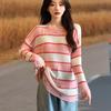 Autumn 2025 Korean Striped Ripped Loose Knit Sweater