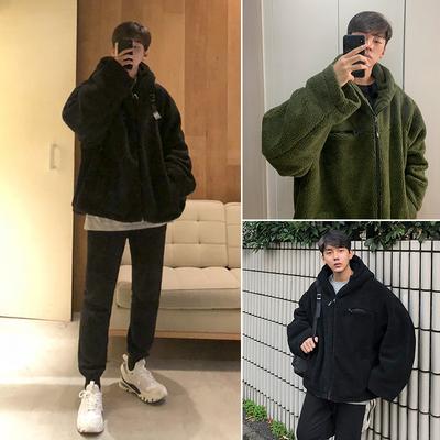 Korean Style Lamb Wool Jacket Men's Loose Jacket Student Teenagers Cotton-padded Jacket Velvet Thickened Cotton-padded Jacket