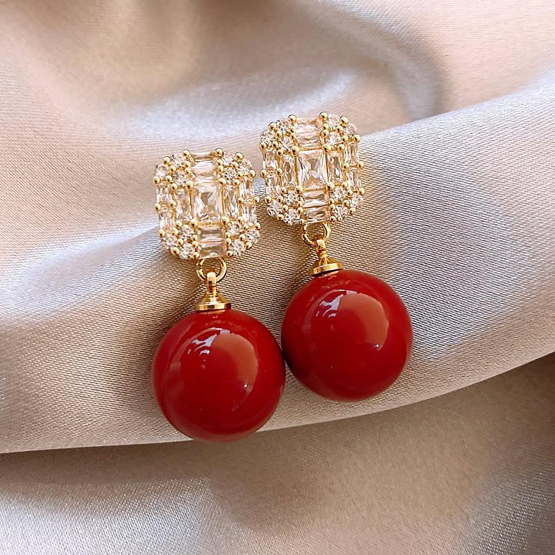 

Silver Zircon Square Pearl Earrings in Light Grey - Korean Fashion Elegance for Women