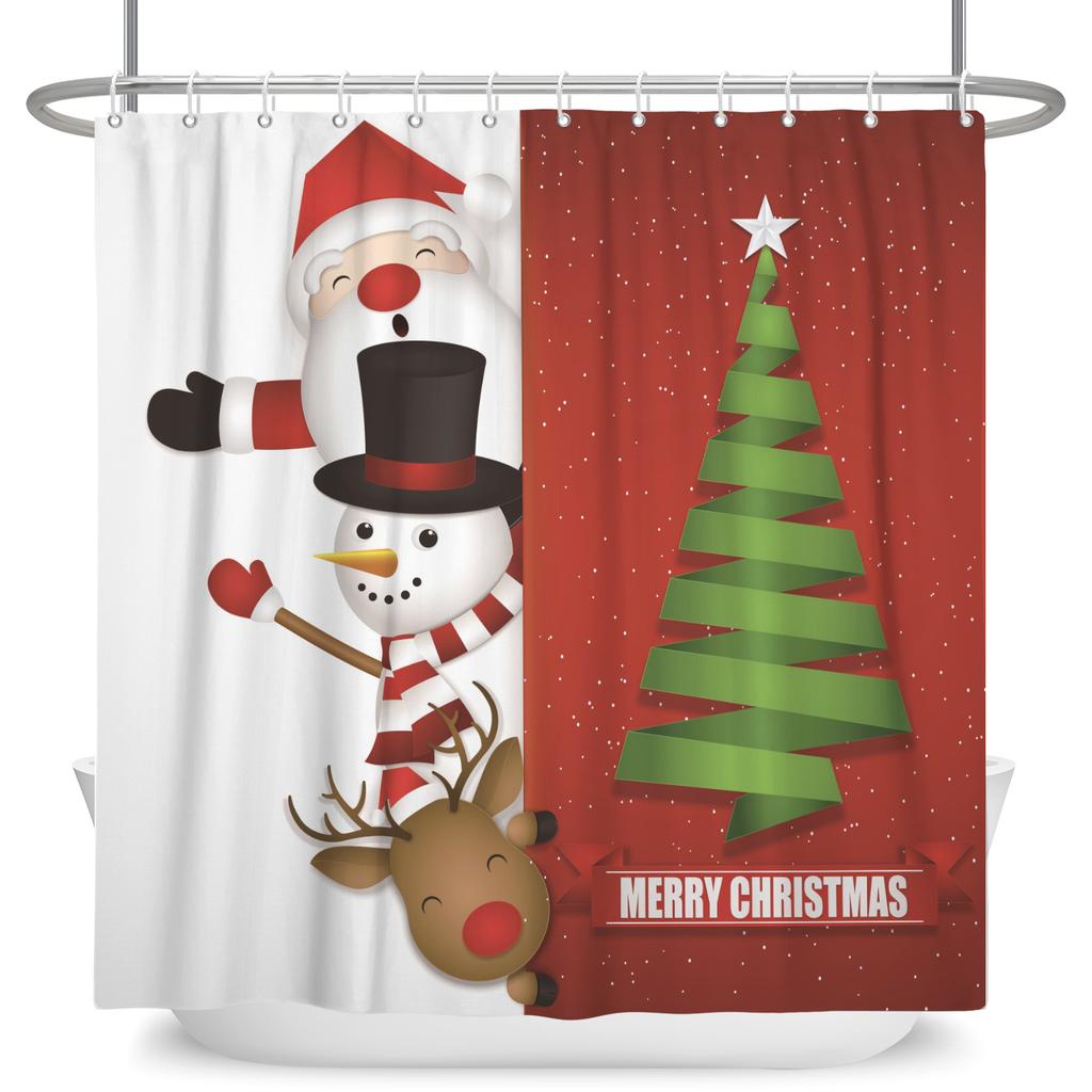 Merry Christmas Snowman Shower Curtains Waterproof Bath Curtain Santa Claus Snowflake for Bathroom Home Decor with Hooks