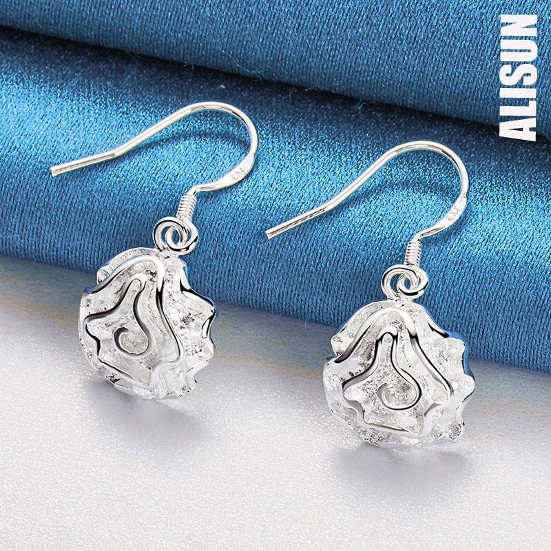 925 Sterling Silver Rose Pendant with Piercing Earrings Fashionable Wedding Jewelry