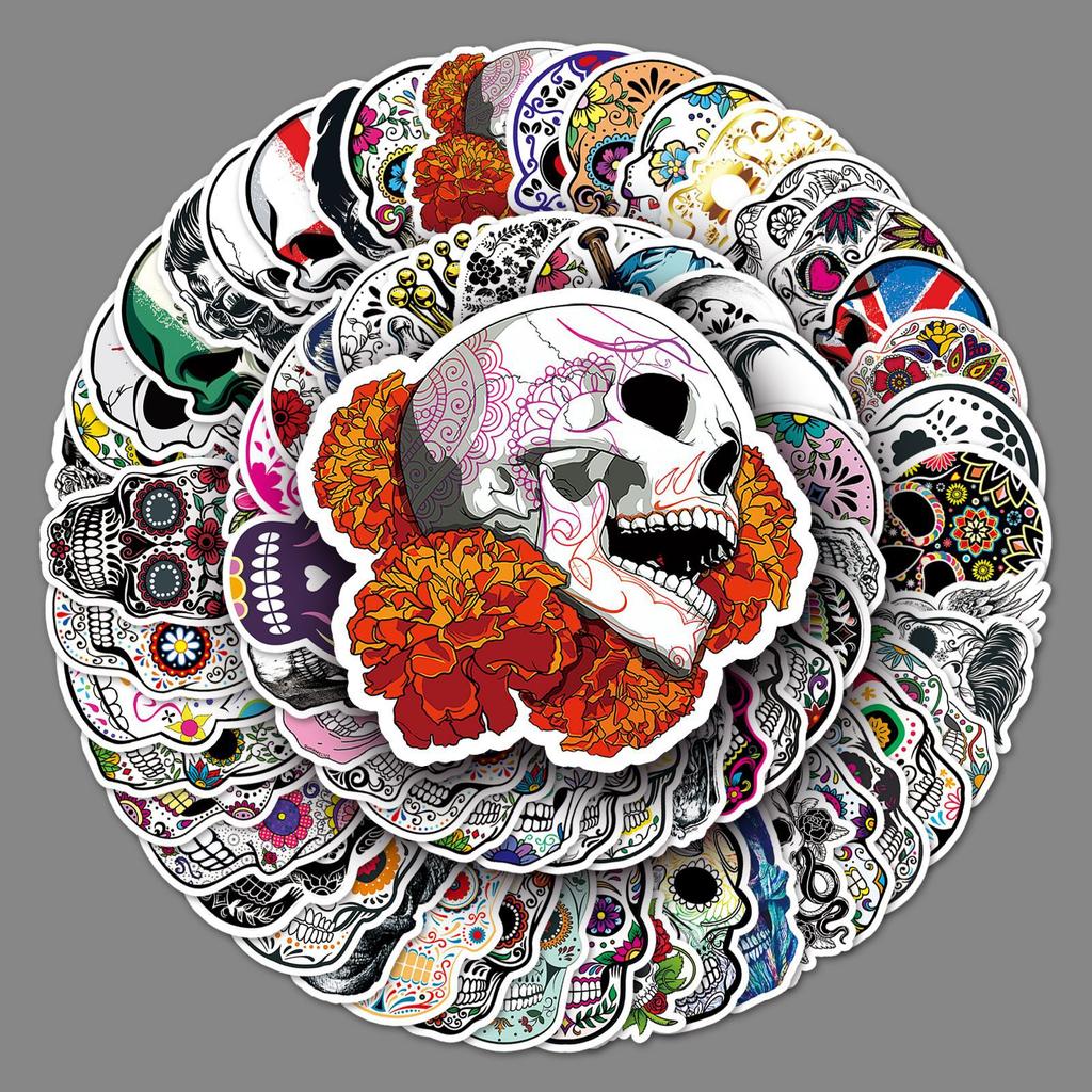 100 Unique, Terrifying, Trendy and Cool Skateboard Suitcase Stickers with Skull Graffiti