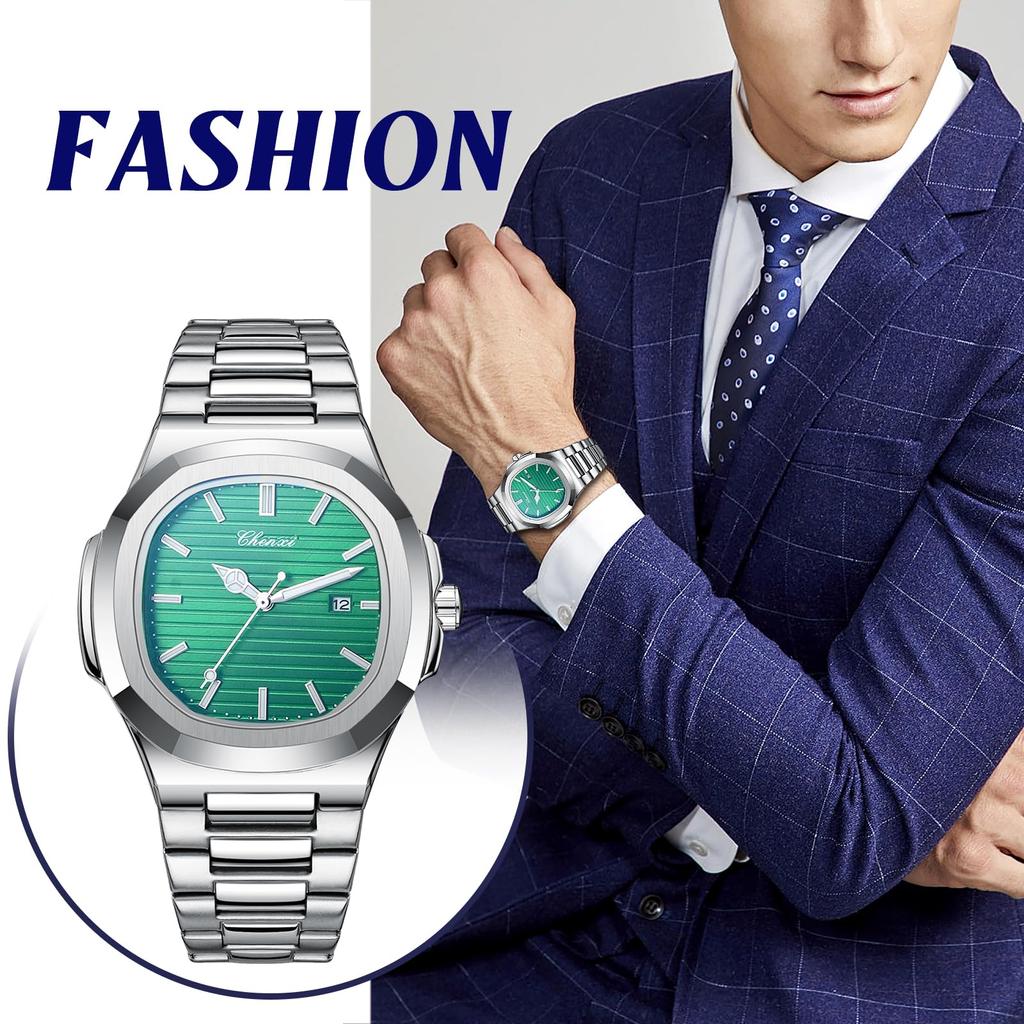 Watch Bracelet Wristwatch Seiko Square Luminous Pointer Stainless Steel Belt Quartz Watch Cool Business Everyday Green Men's Luminous Men's