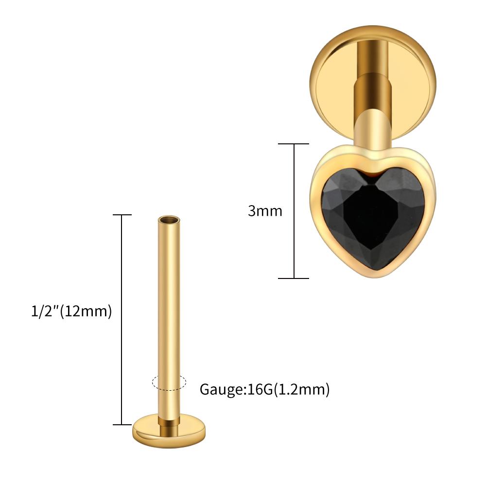 Right Grand ASTM F136 Titanium Heart Shaped CZ Flat Back Labret Stud 16G Garnet Cartilage Helix Ear Piercing Halloween Jewelry