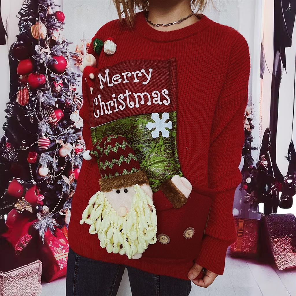 Women's Fashion Fall And Winter Christmas Loose Round Neck Pullover Knitted Sweater