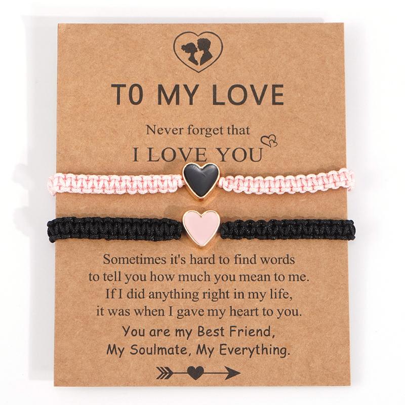 

Емальоване Серце Щасливий Браслет Мотузковий Браслет Регульований Дружба Парні Прикраси 2 Штуки/Набір