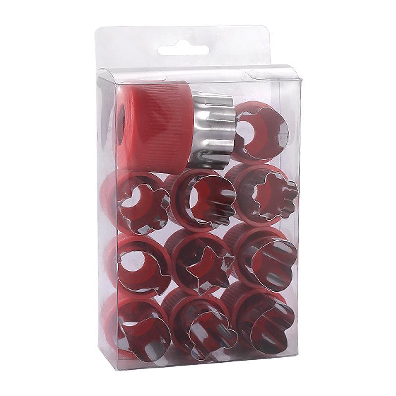 12-Piece Stainless Steel Cookie Cutter Set: Includes Hand Guard, Bow Tie, Vegetable, Animal, Cartoon, Fruit, and Flower Shapes for Home Use.