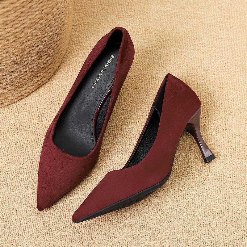 

B835-F1 матовые леопардовые туфли на высоком каблуке женские с мелким вырезом шпилька 2025 новый темперамент маленький каблук 39 красный