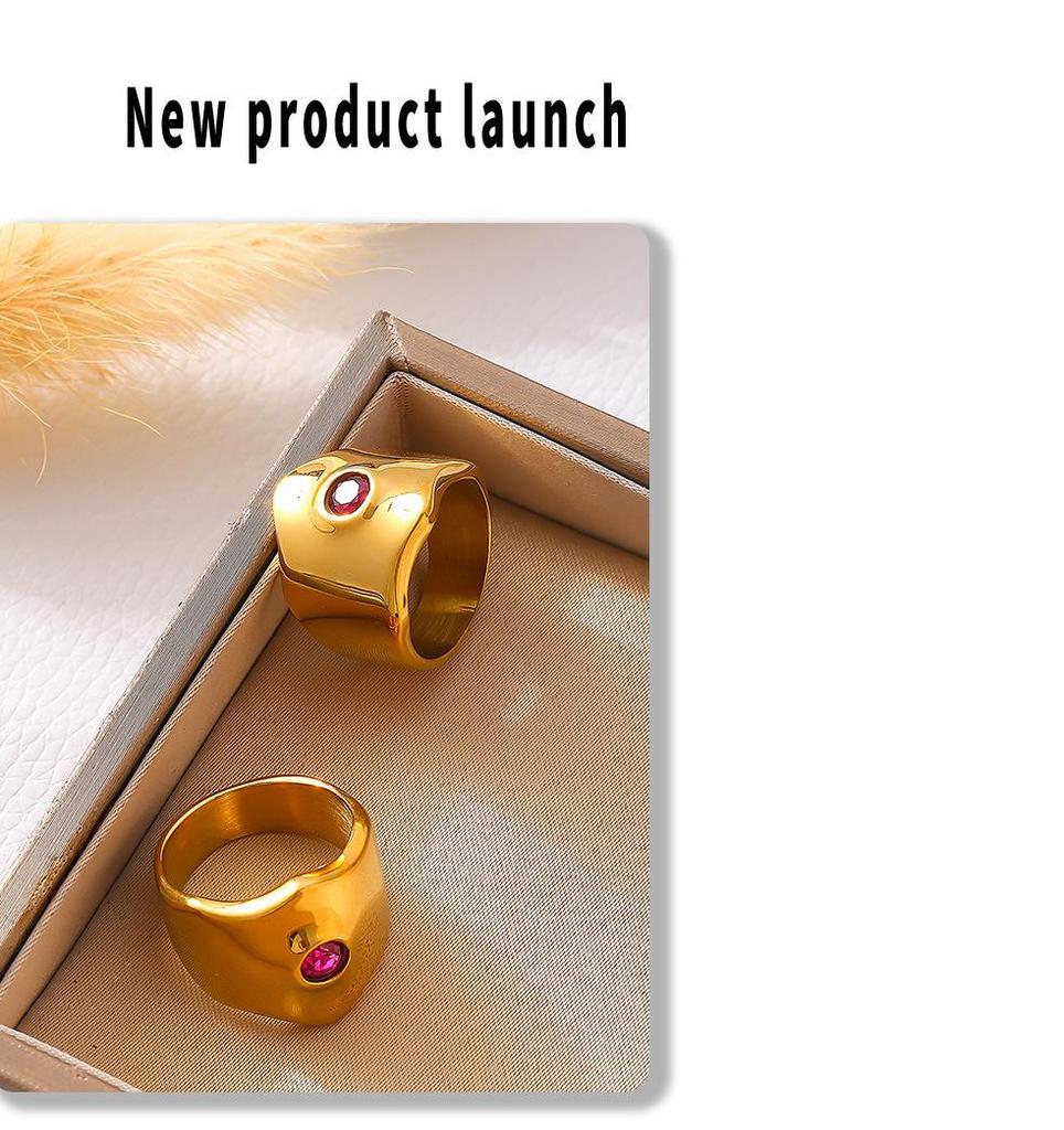 Elegantní evropský a americký šik zirkonový prsten - Široký pásek, Leštěný, Exagerovaný design, Nerezová ocel, Neblednoucí 18k pozlacení.