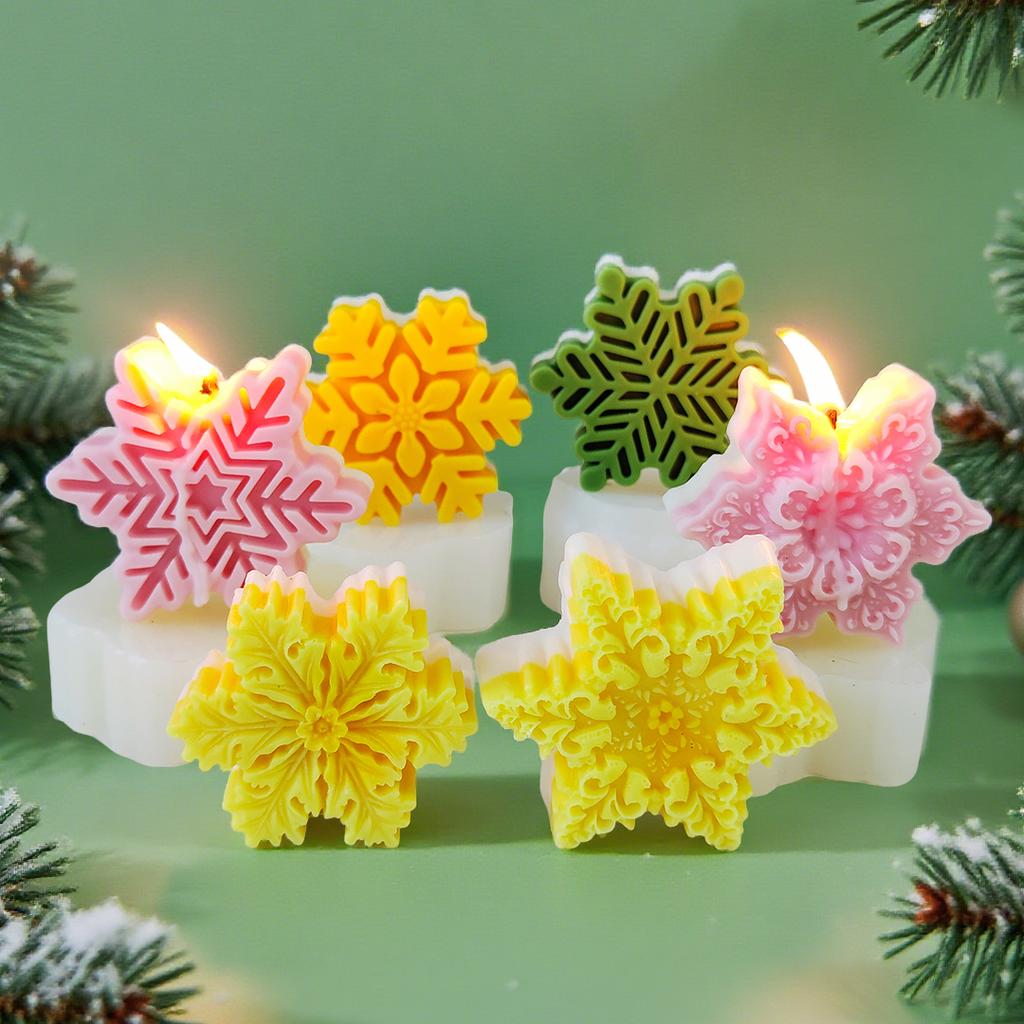 Christmas Snowflake Candle Mold Handmade Aroma Candle Epoxy Resin Silicone Molds DIY Chocolate Cookies Baking Tool