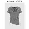 UR Women's Cowl Neck Irregular Pleated Short Sleeve T-Shirt