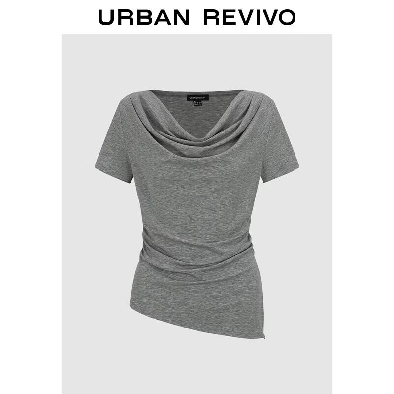 UR Women s Cowl Neck Irregular Pleated Short Sleeve T-Shirt S