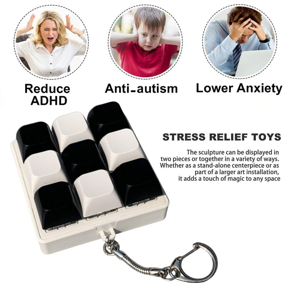 Keyboard Keychain Toy Portable Keyboard Stress Reliever Black White Keyboard Fidget Toy 9 Clicker Keychain for Stress Relief Portable Decompression
