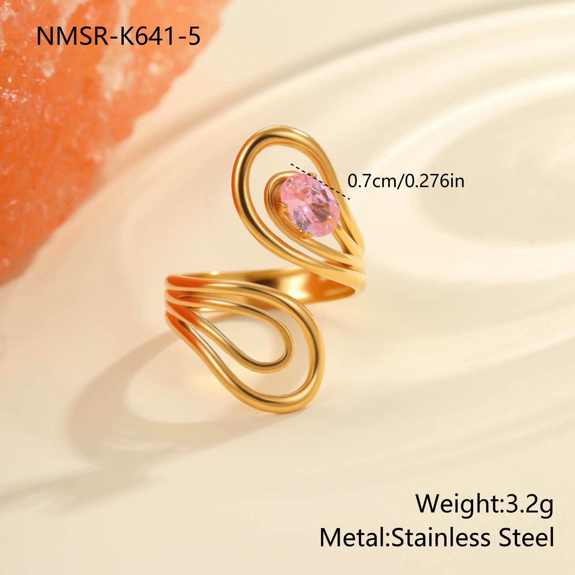 GEMCHIC Women s Stainless Steel Pink Zircon Ring Set Fashion French Sweet Geometric Design Stacking Rings