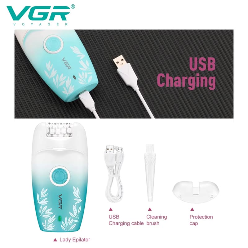 VGR 738 Hair Removal Device USB Rechargeable Electric Hair Removal Device Portable Women's Home Full Body Hair Removal Device with Detachable Blade