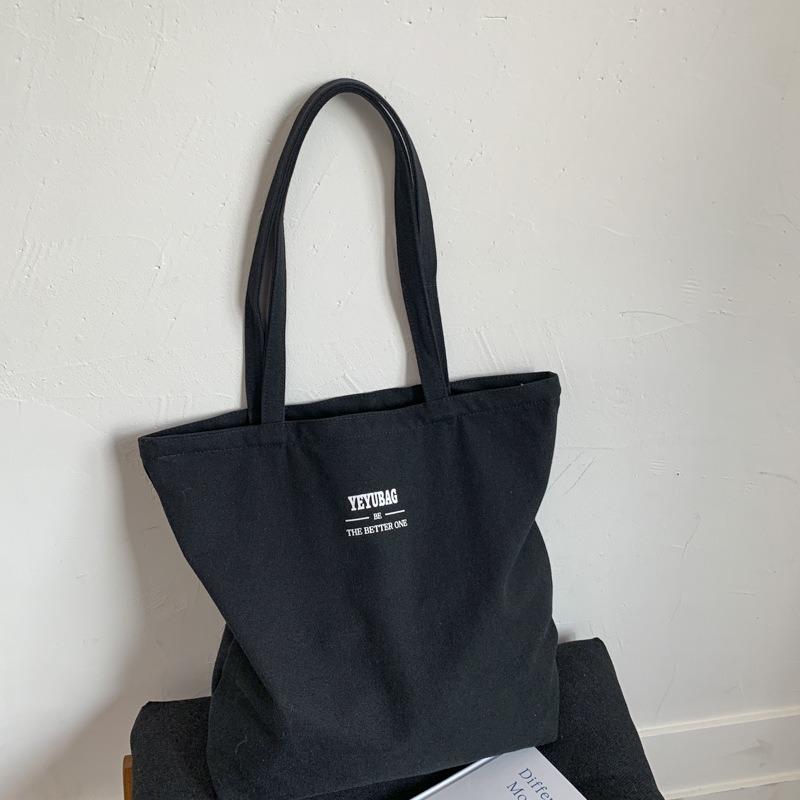 

Холщовая сумка женская большой вместимости портативная сумка-тоут новая сумка через плечо на молнии модная повседневная сумка для покупок чёрный