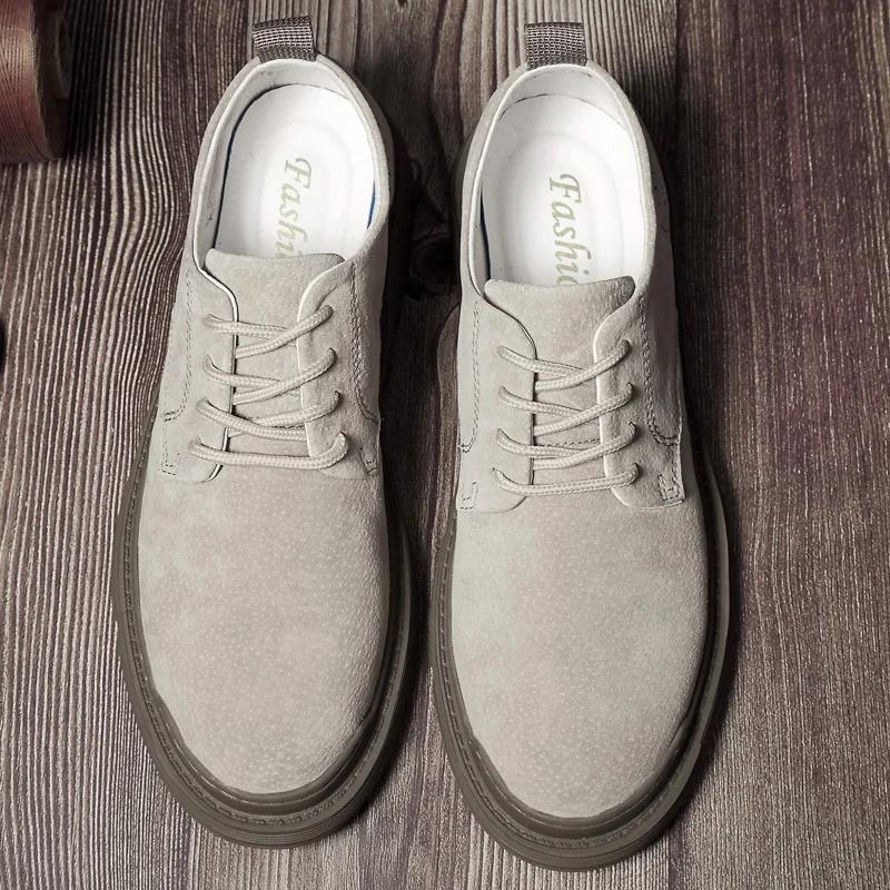 Mens Shoes Casual Luxury Leather Sneakers Male Comfortable Suede Shoes Spring Autumn Lace-up Solid Walking Shoes