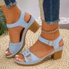 Fashion Large Size Beige Heeled Sandals Beach Shoes 2025 Women's Big Black Low New Summer Fashion Block High Girls Retro Comfort Casual