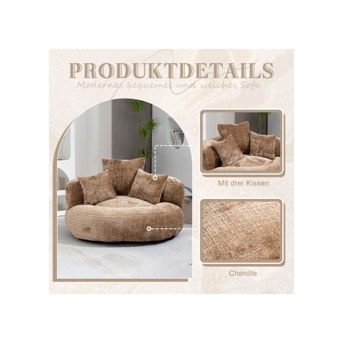 Canapé - MUVOE - Lazy Boy - Chenille marron - Chaise longue confortable - Haut dossier