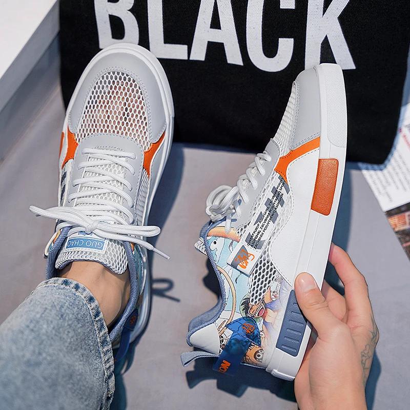 Men's casual sports shoes flying mesh surface breathable spring and summer new flat vulcanized shoes large size men's shoes