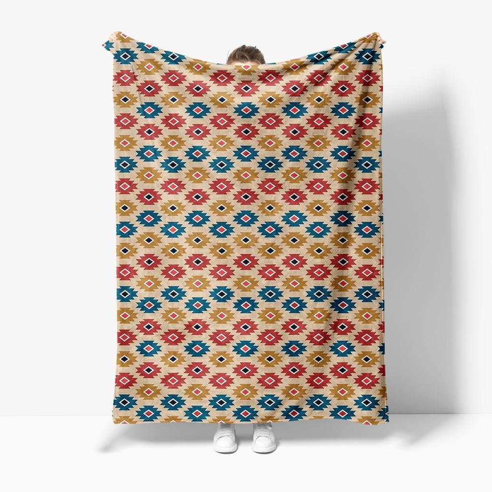 

Tribal Ethnic Geometric Pattern Flannel printed blanket suitable for all seasons suitable for living room office sofa and travel 75x90cm
