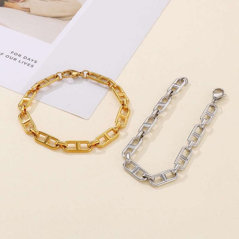 Trendy Stainless Steel Figaro Chain Bracelet & Necklace Set - Simple, Versatile Jewelry Accessory