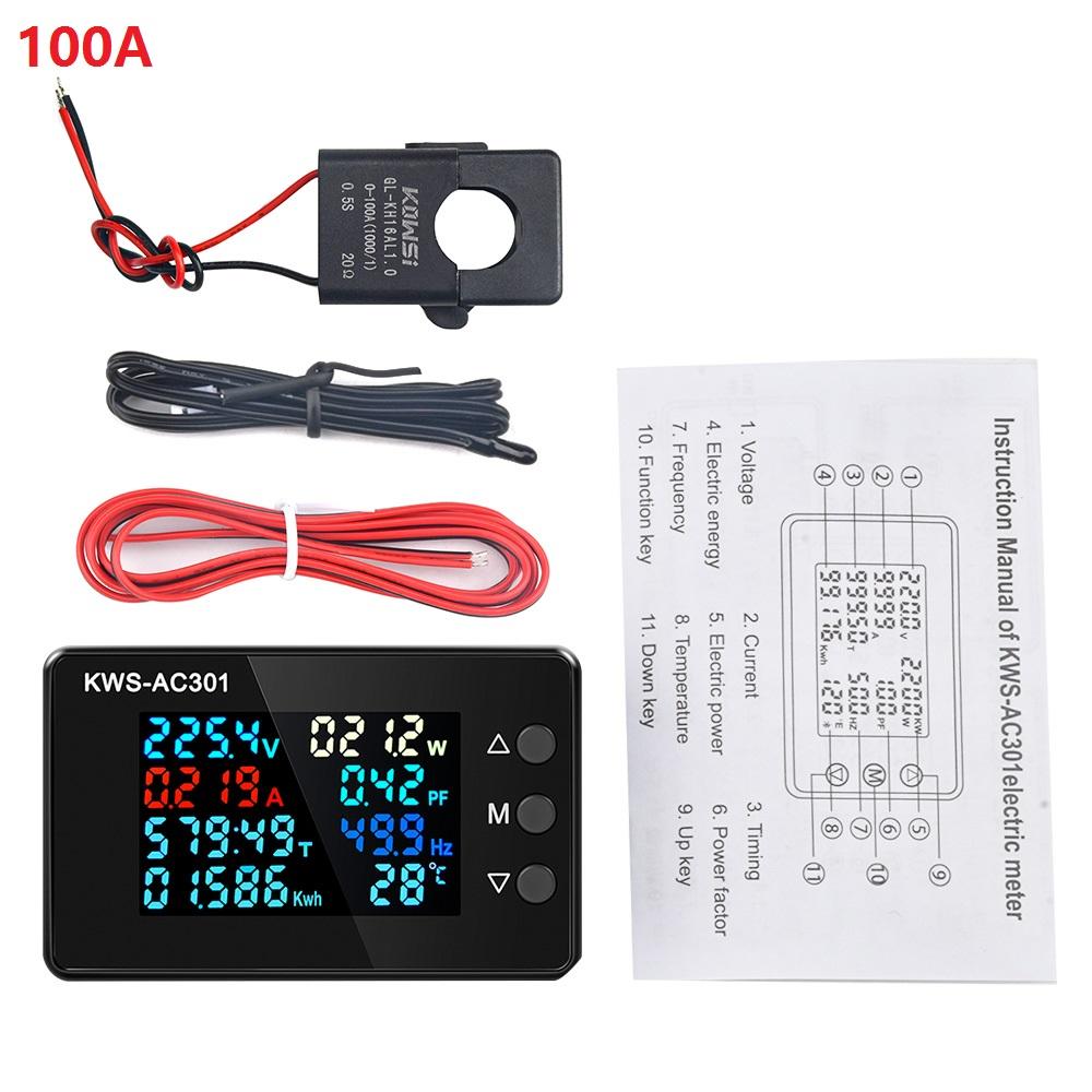 KWS-AC301 Wattmeter Power Meter Voltmeter AC 50-300V Voltage 50-60HZ Power Analyzers LED AC Electricity Meter 0-20/100A Detector