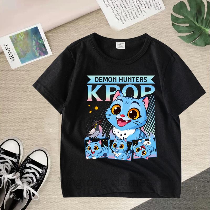 KPOP Demon Hunters Children Clothing Short Sleeve T-shirt Cute Tiger Harajuku Tshirt for Boys Girls