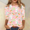 Round Neck 3D Rabbit Festival Printed Top Fashionable Casual Long Sleeved Women's T-shirts