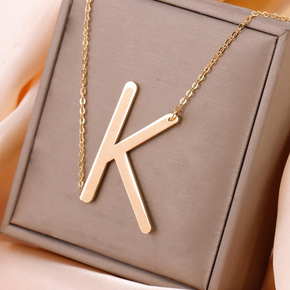 Minimalist Gold Plated Titanium Steel English Letter Pendant Necklace