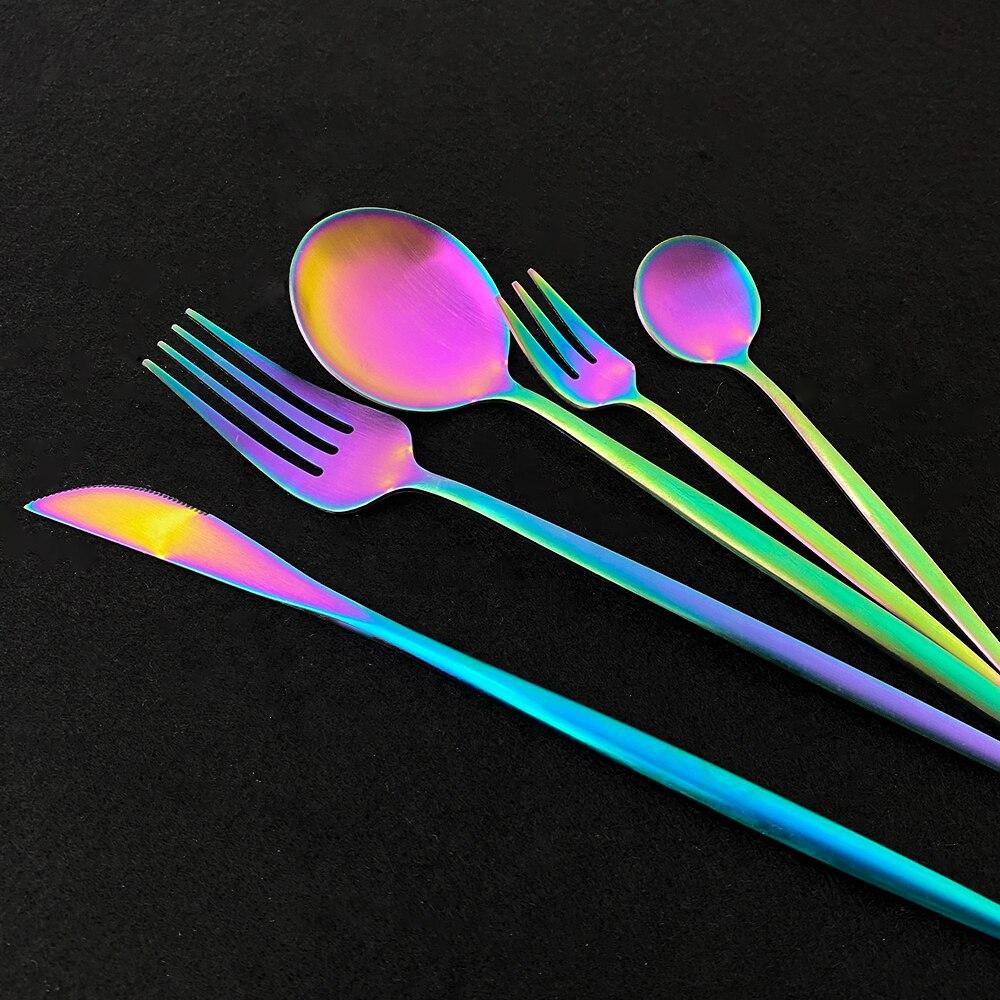 Multi-Colors 20Pcs Cutlery Set Dinnerware Set Dinner Knife Cake Fork 304 Stainless Steel Rainbow Silverware Home Tableware Se