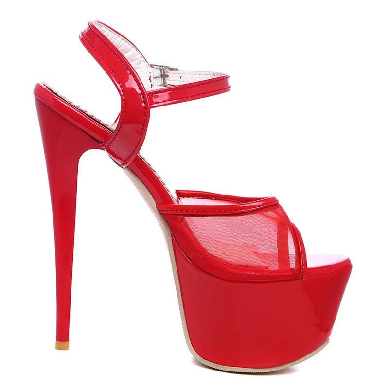 Módní síťované sandály Dámské letní boty Platforma Luxusní Červená Bílá Žabky Dámské Sexy 16cm Extrémně Vysoké Podpatky Striper Boty