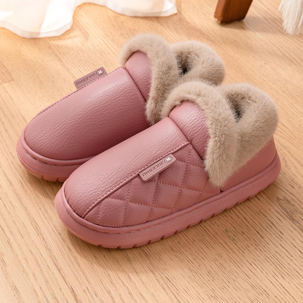 Lidani waterproof cotton shoes men's autumn and winter home thermal bag and new thick-soled non-slip leather cotton shoes women