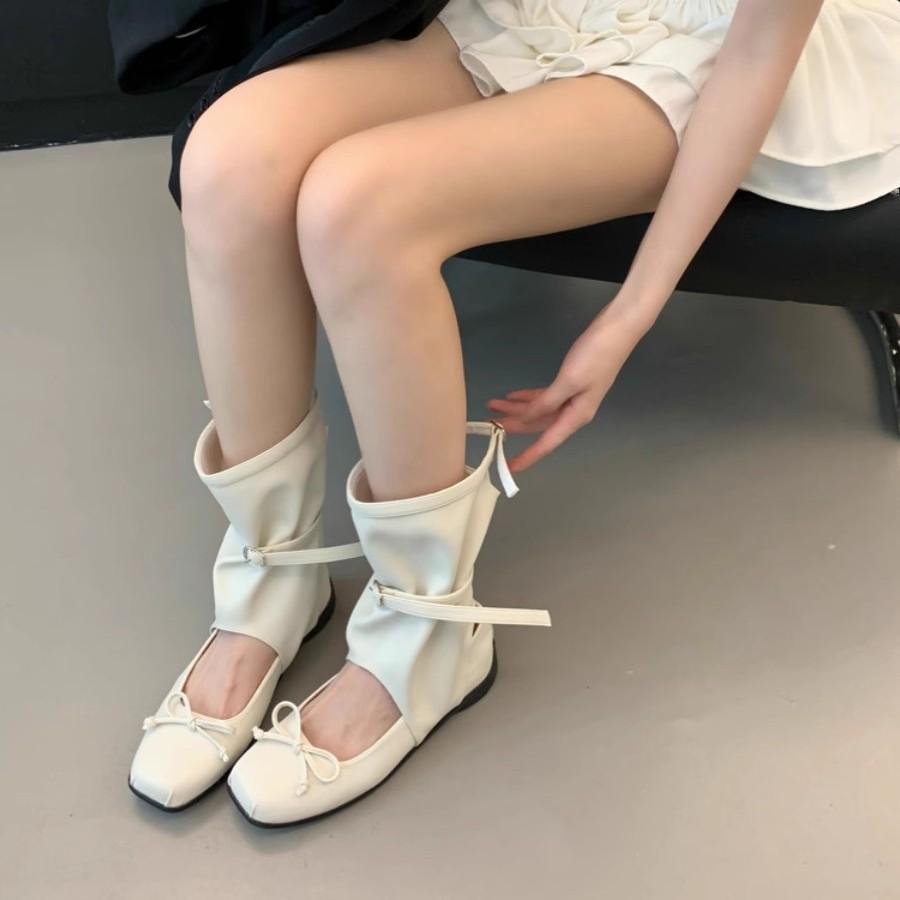 Cool Boots Children's New Summer Bow Ballet Pleated Pile Boots Medium Boots