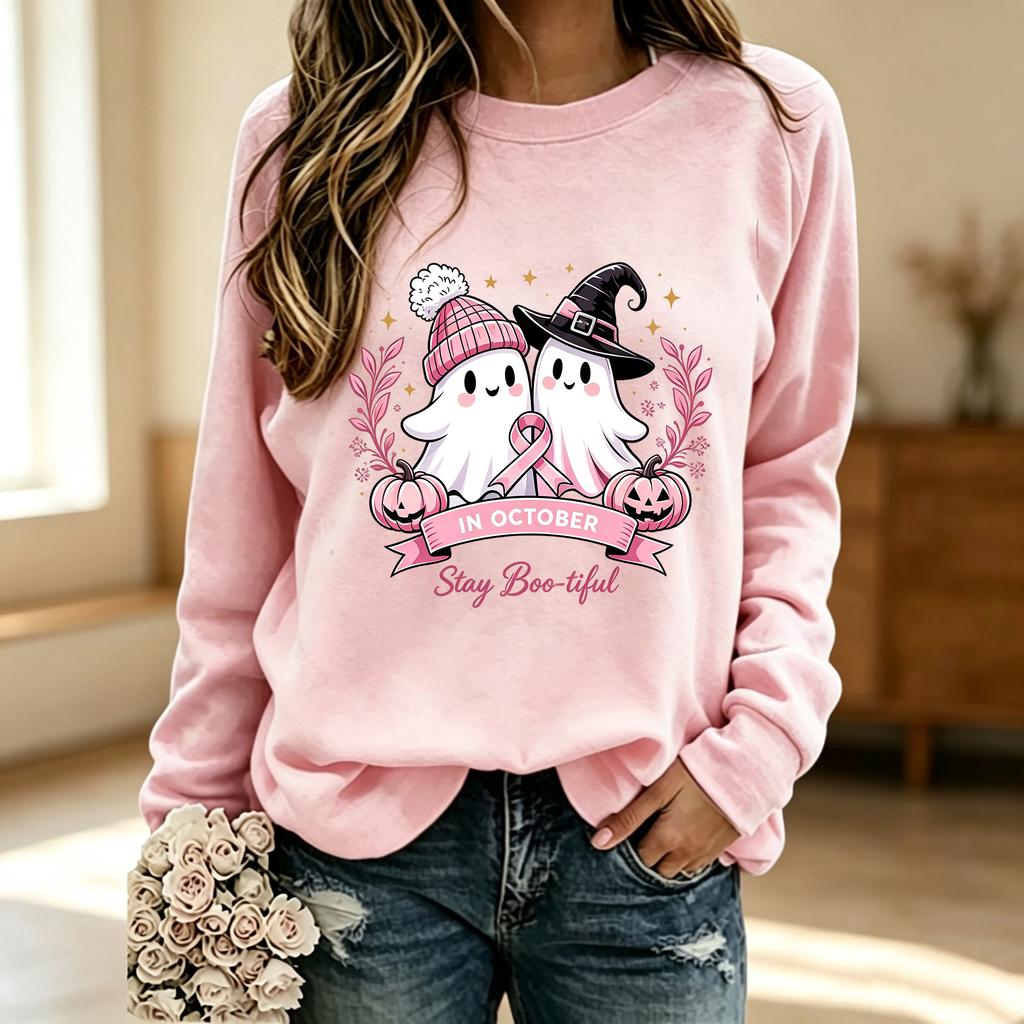 Unisex Fashion Print Neck Long Sleeve Sweatshirt for Casual Wear