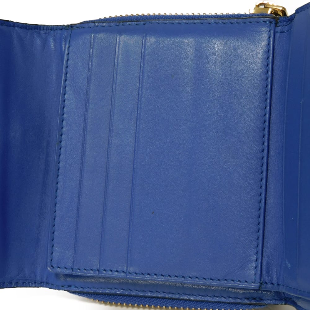 Used 12695 Linen Zip Compact Wallet 7942 Textured Calfskin Zip Around Anagram Embossing Blue Unisex from Japan AUTHENTIC