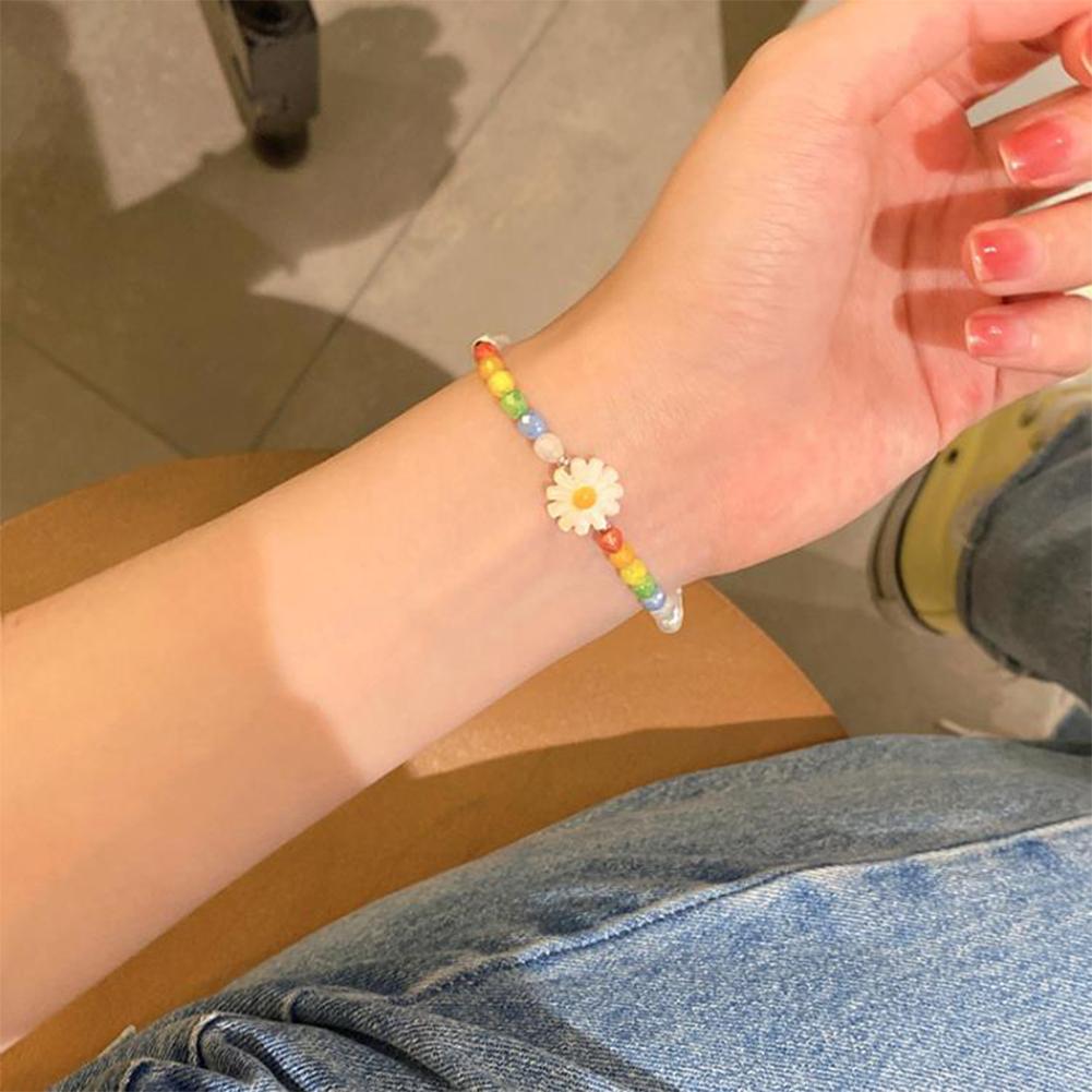 Daisy Flower Colorful Crystal Bead Beaded Necklace Bracelet Sweet Versatile Necklace Clavicle Chain Jewelry Accessory