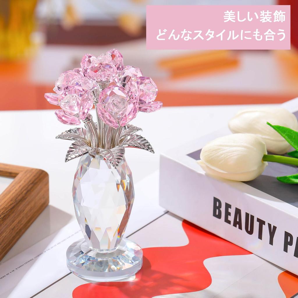 Kertari Crystal Flower Artificial Flower Interior Day Wedding Anniversary Wife Gift K9 Rose Flower Crystal Never Withers Rose Glasswork Figurine