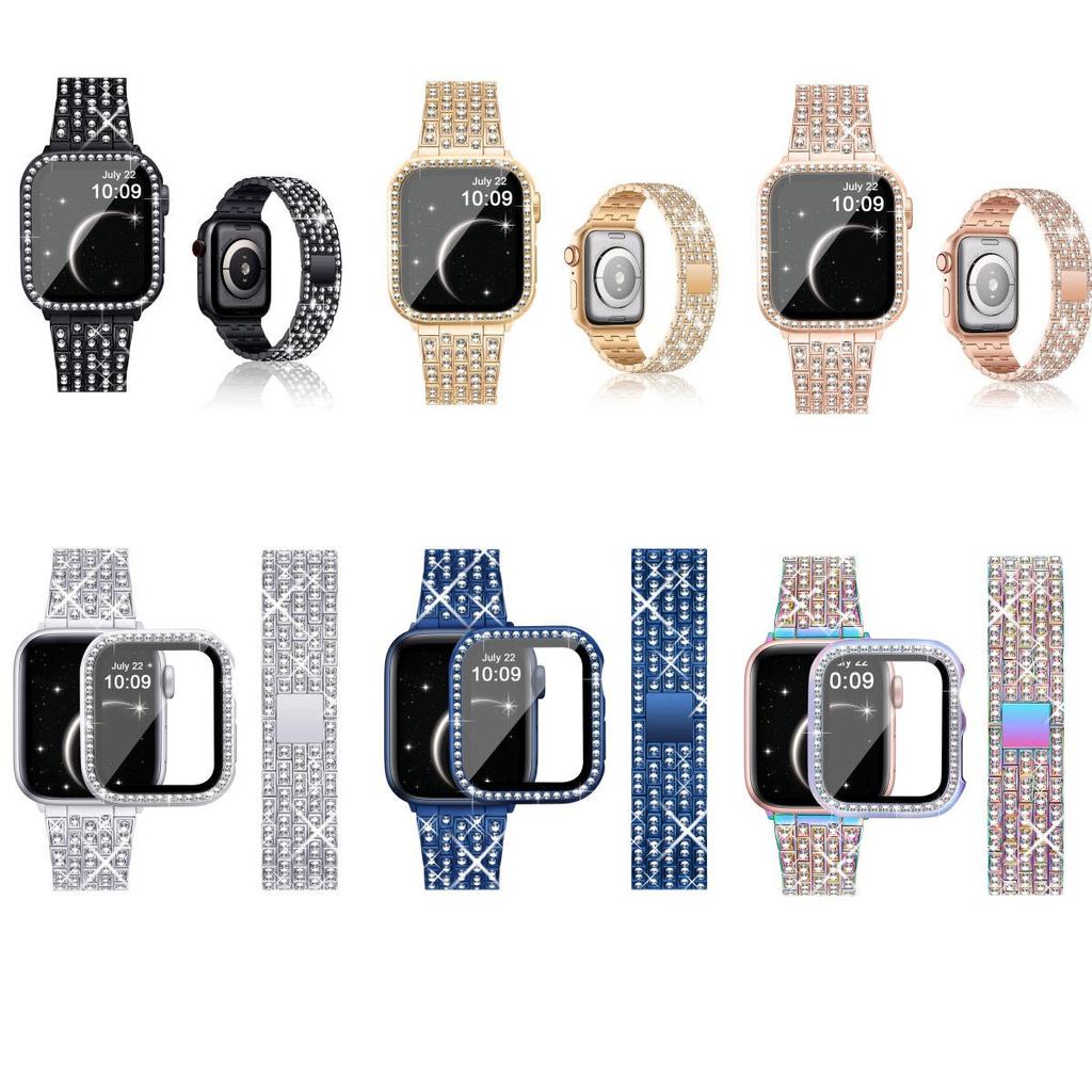 Diamantarmband för Apple Watch ultra 49mm 46mm 42mm 45mm 41mm klockarmband skyddsfodral för iWatch 10 9 8 7 6 se Metallarmband