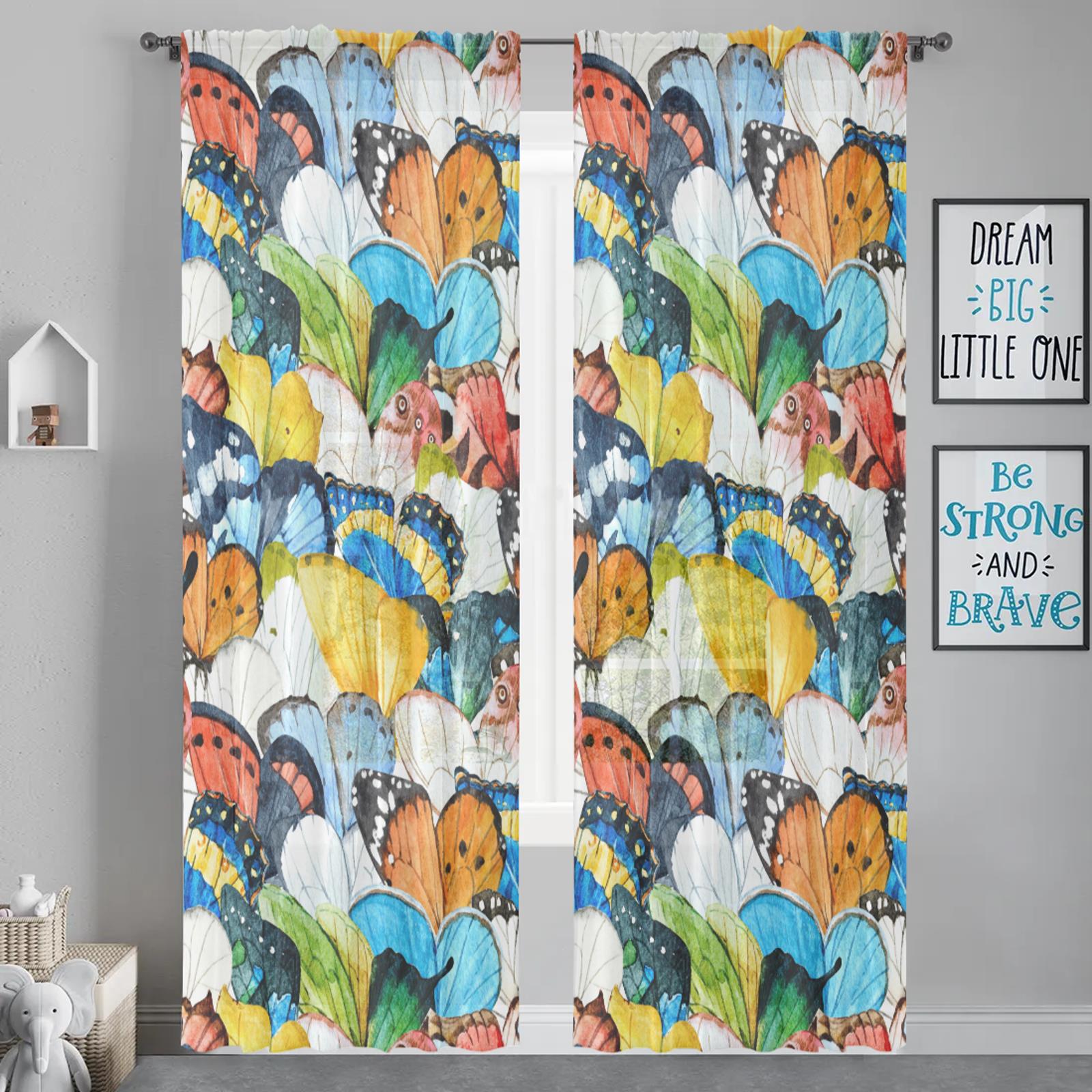 

Herdesings Бабочка Разноцветные Прозрачные Тюлевые Шторы Шифоновые Драпировки 2 Панели Оконные Шторы для Гостиной Спальни Кухни Декор 2PC W74 x H91cm